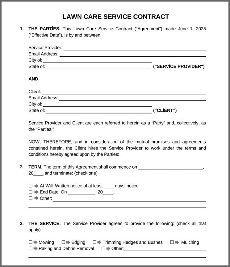 Lawn Care Service Agreement Template Sample Lawn Care Service Agreement Template Sample