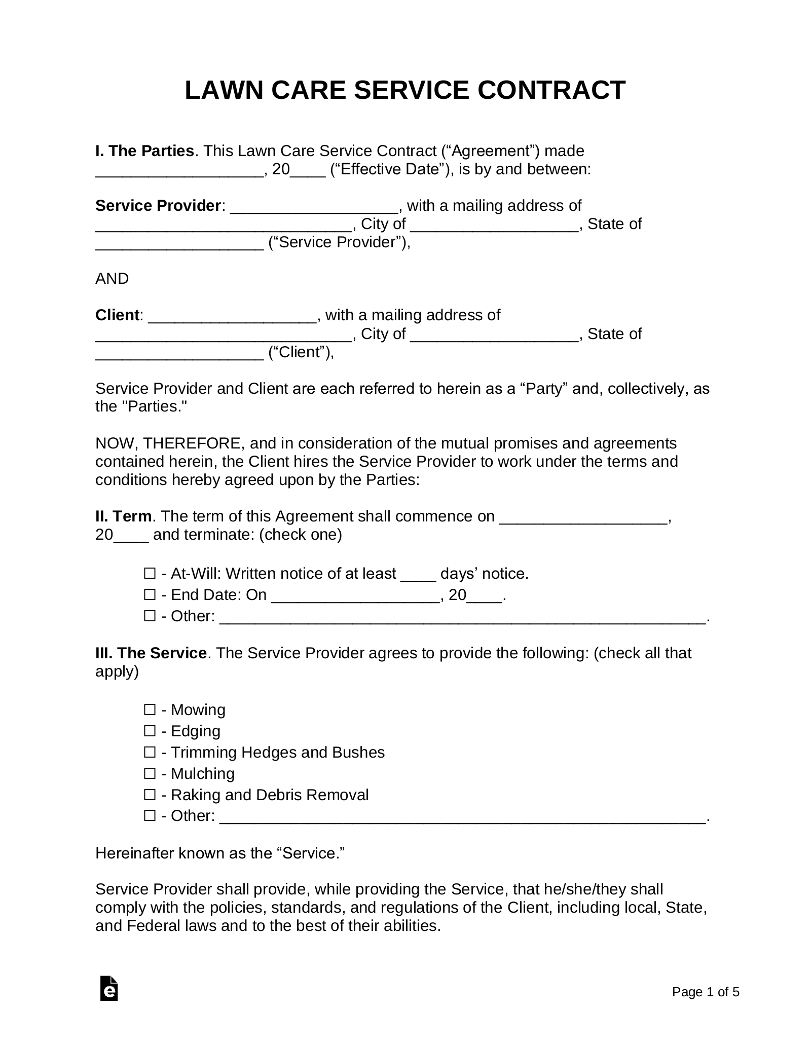 Lawn Care Service Agreement Template Lawn Care Service Agreement Template