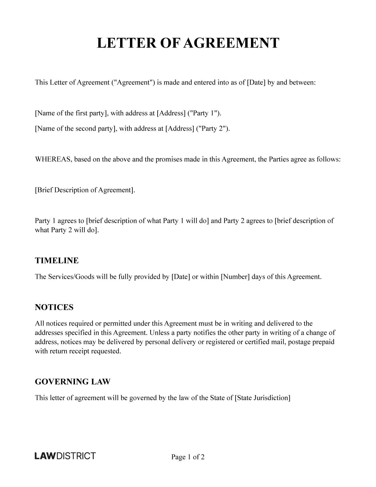 Letter of Agreement Template Letter of Agreement Template