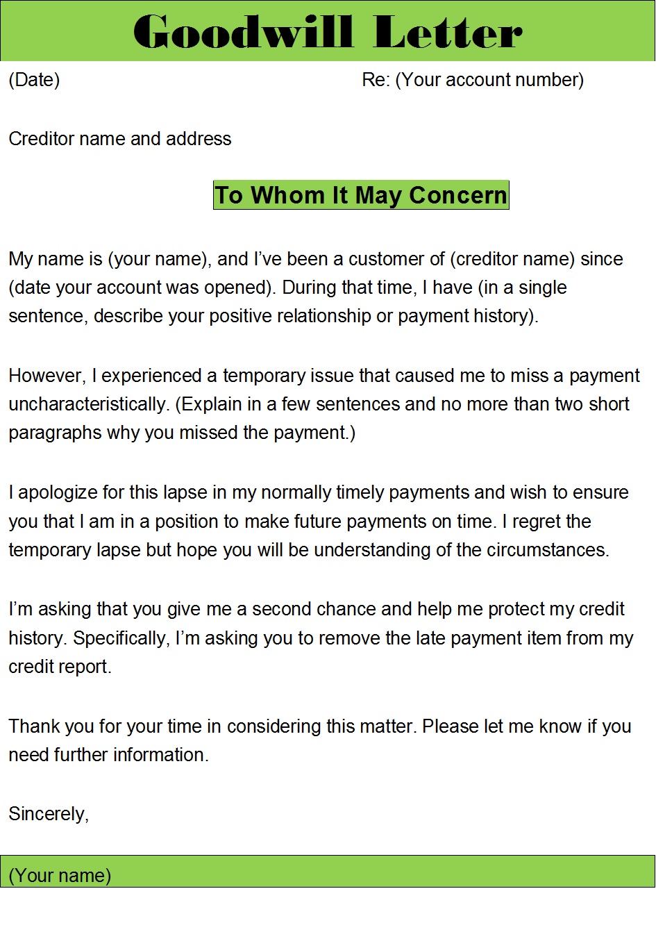 Letter of Goodwill Template