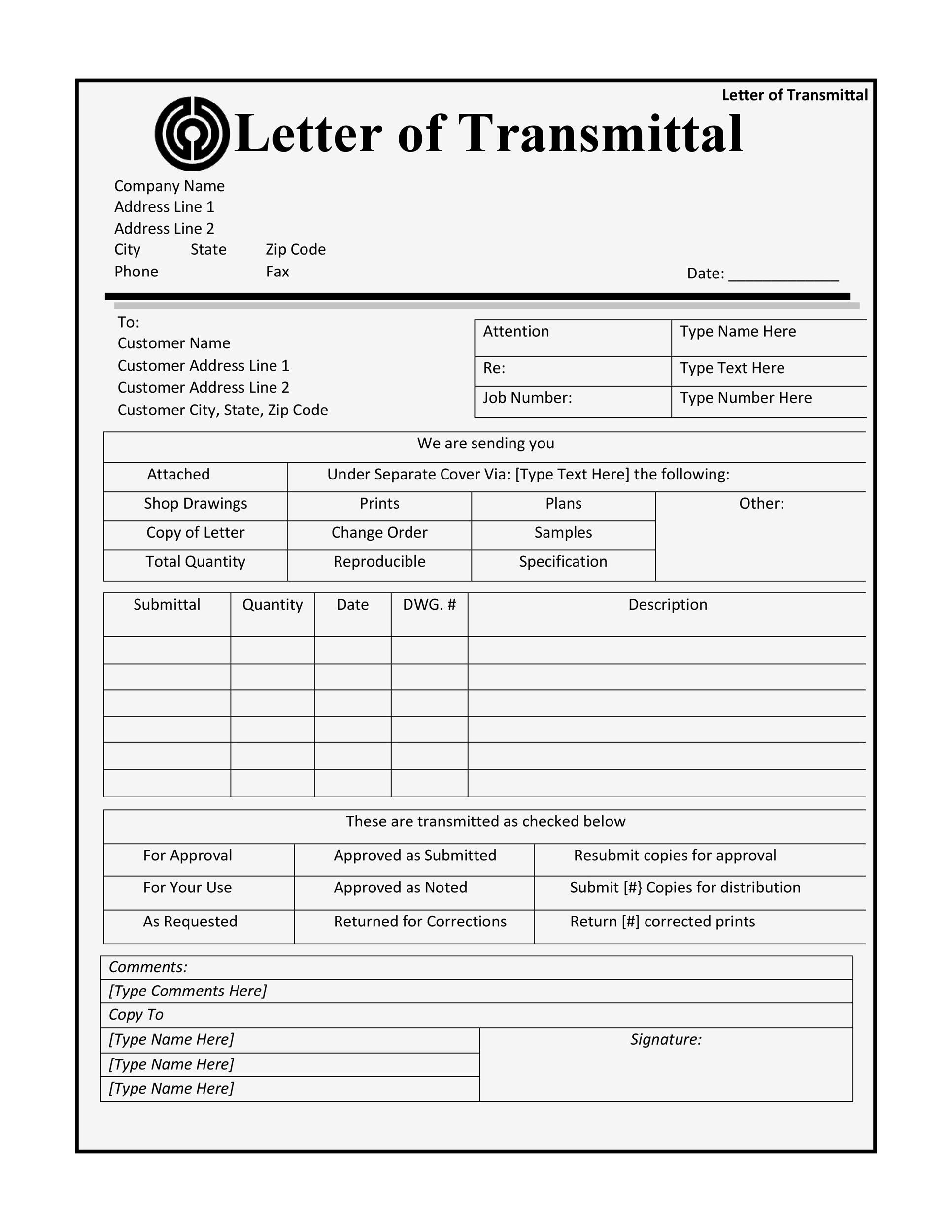 Letter of Transmittal Template Example Letter of Transmittal Template Example