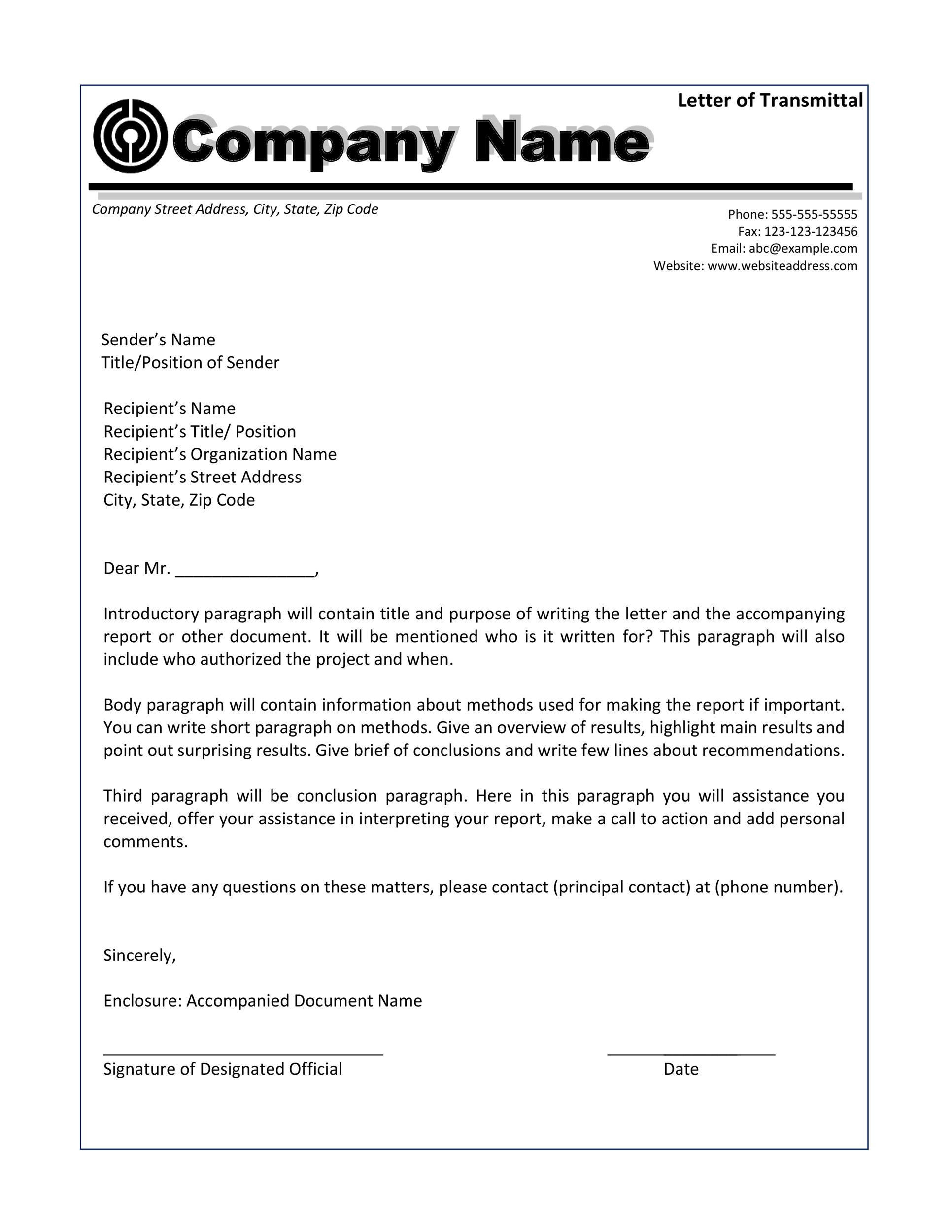 Letter of Transmittal Template Sample Letter of Transmittal Template Sample