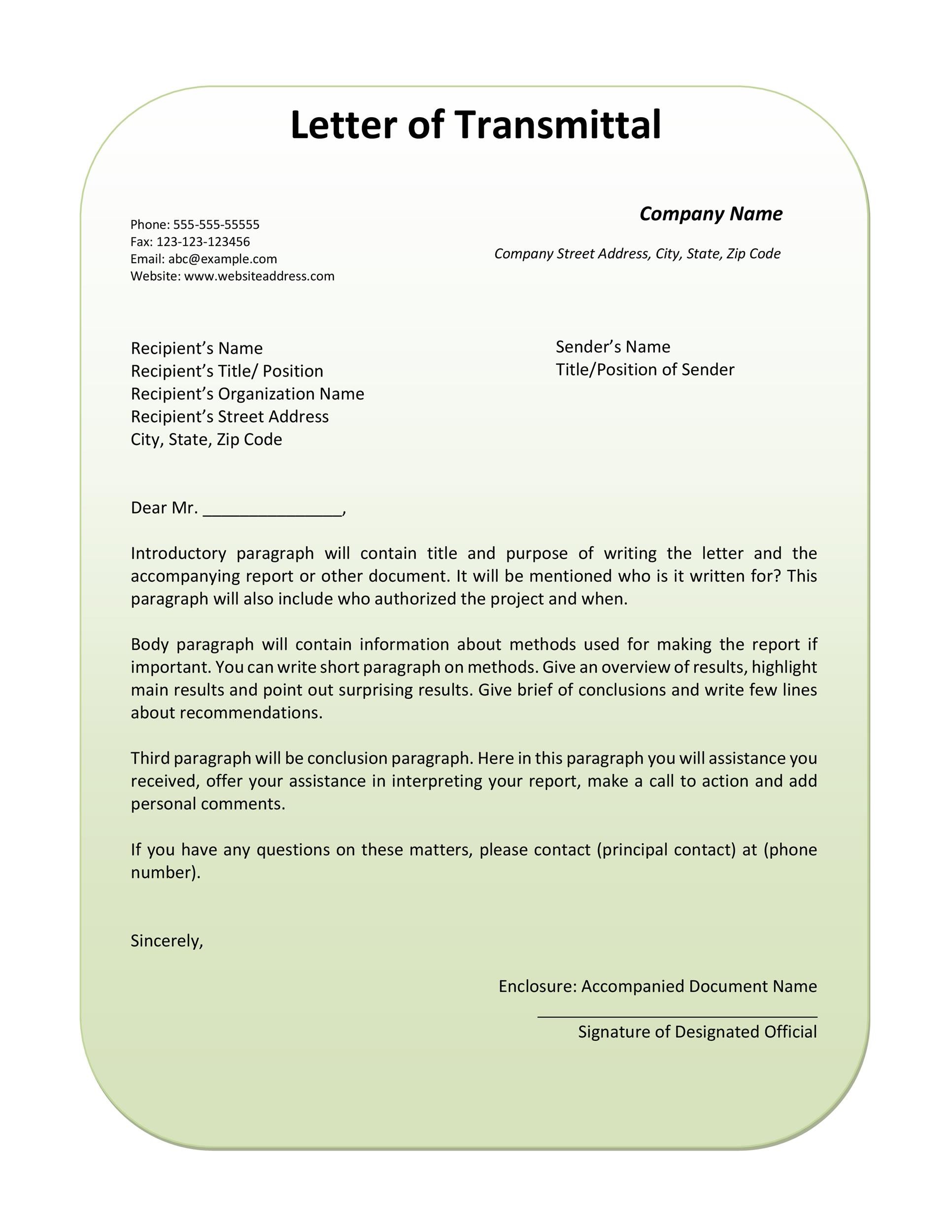 Letter of Transmittal Template Letter of Transmittal Template