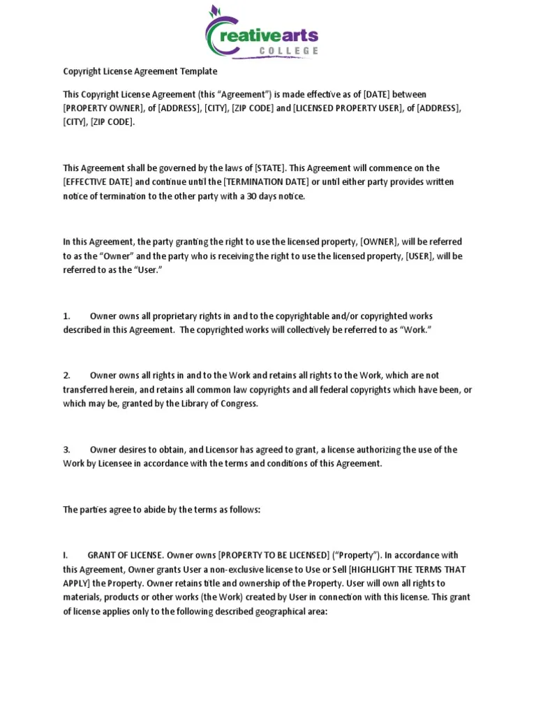 Licensing Agreement Template Sample Licensing Agreement Template Sample