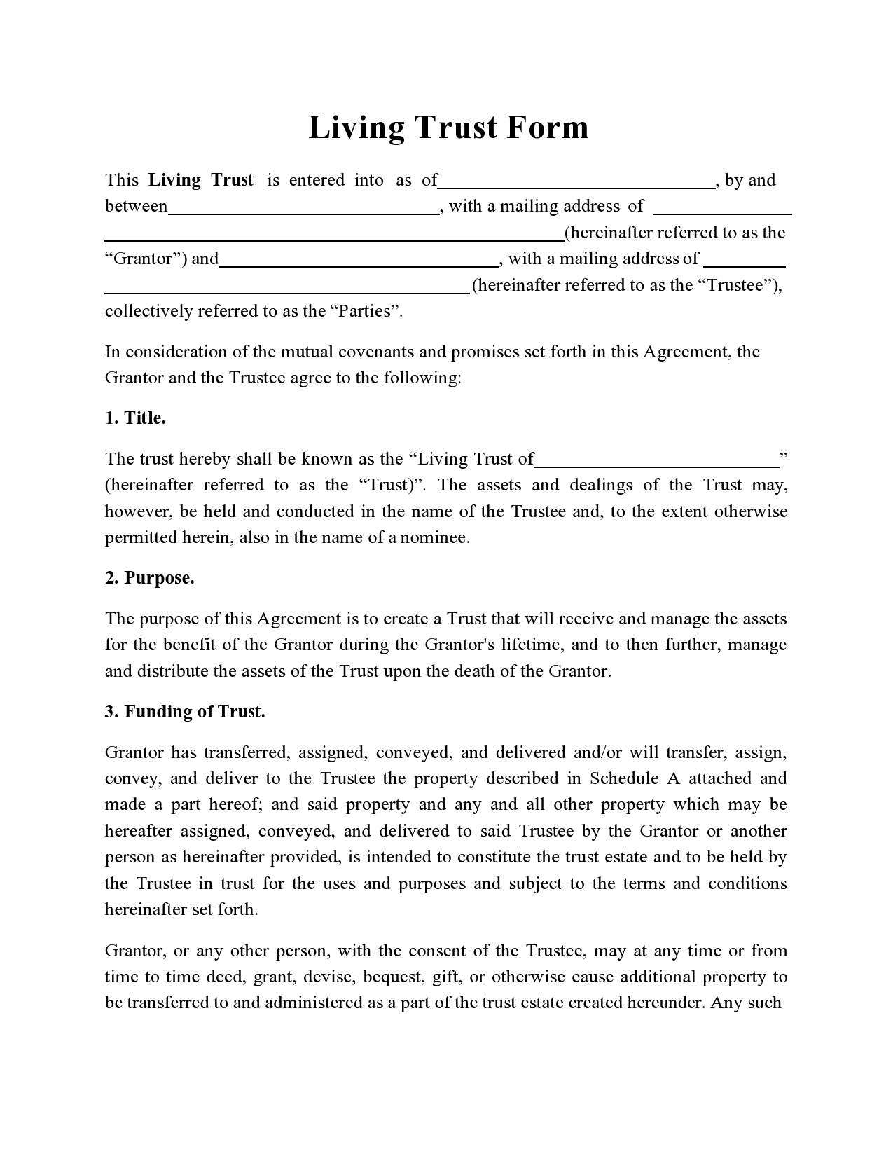 Living Trust Form Living Trust Form