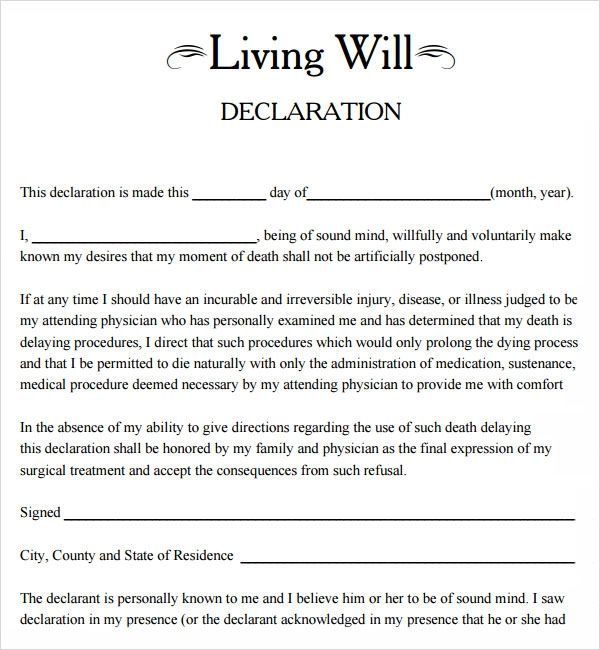 Living Will Form Sample Living Will Form Sample