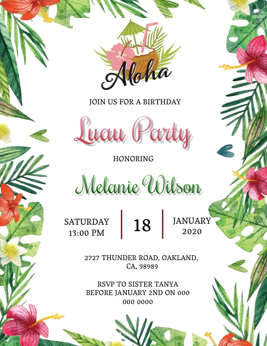 Luau Party Invitation Template Example Luau Party Invitation Template Example
