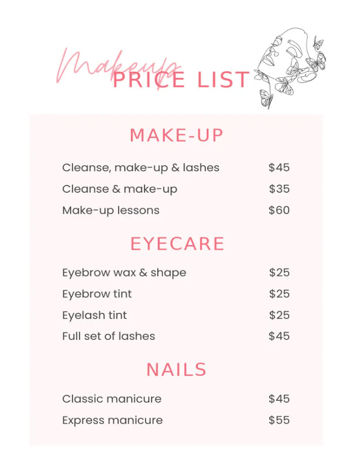 Makeup Price List Template Sample Makeup Price List Template Sample