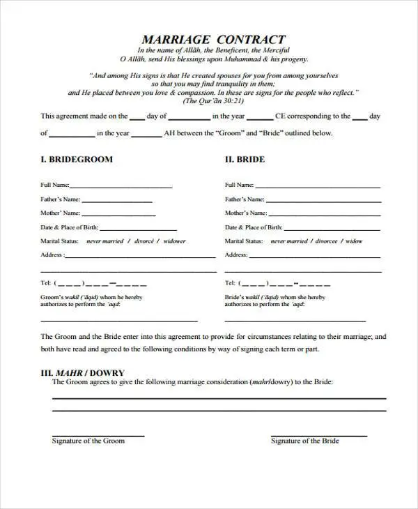 Marriage Agreement Template Example Marriage Agreement Template Example