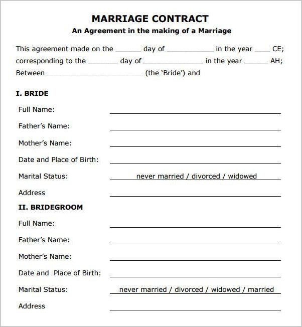 Marriage Agreement Template Sample Marriage Agreement Template Sample