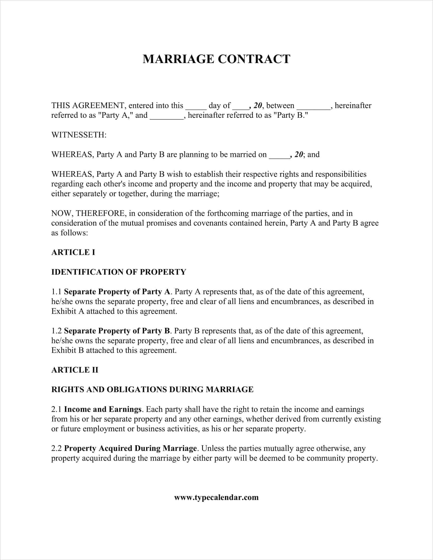 Marriage Agreement Template Marriage Agreement Template