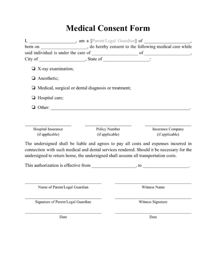 Medical Consent Form Example Medical Consent Form Example