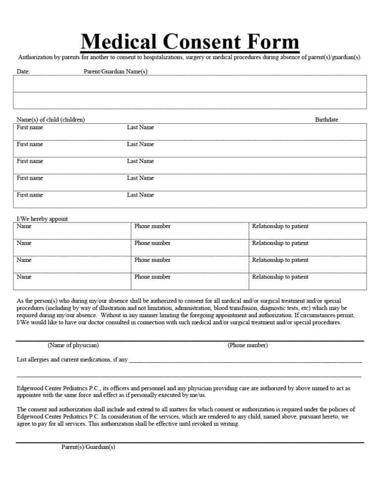Medical Consent Form Sample Medical Consent Form Sample