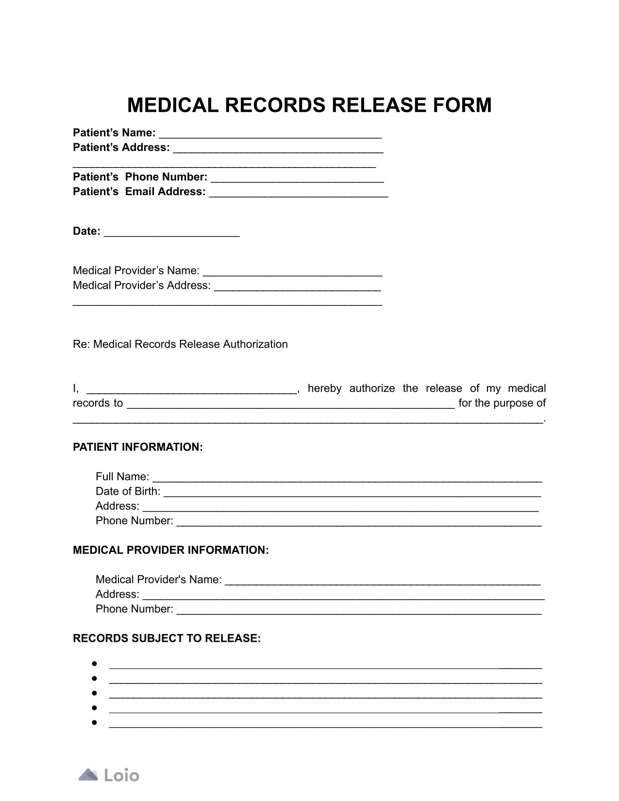 Medical Records Release Form Sample Medical Records Release Form Sample