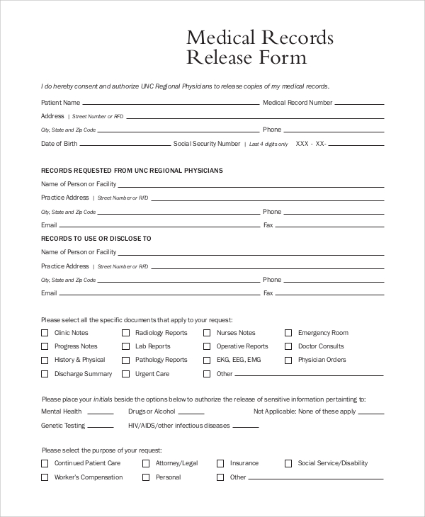 Medical Records Release Form Medical Records Release Form