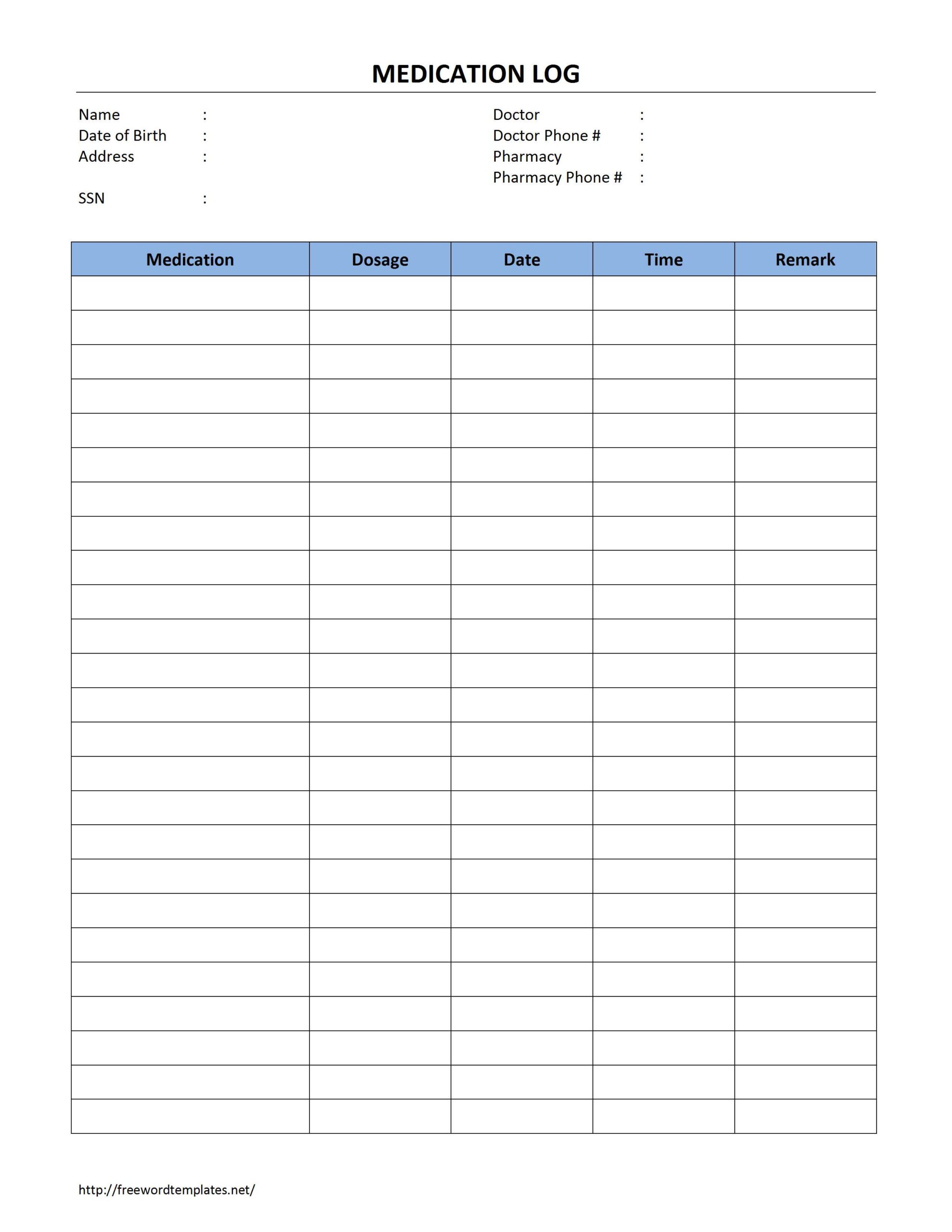 Medication Log Template Medication Log Template