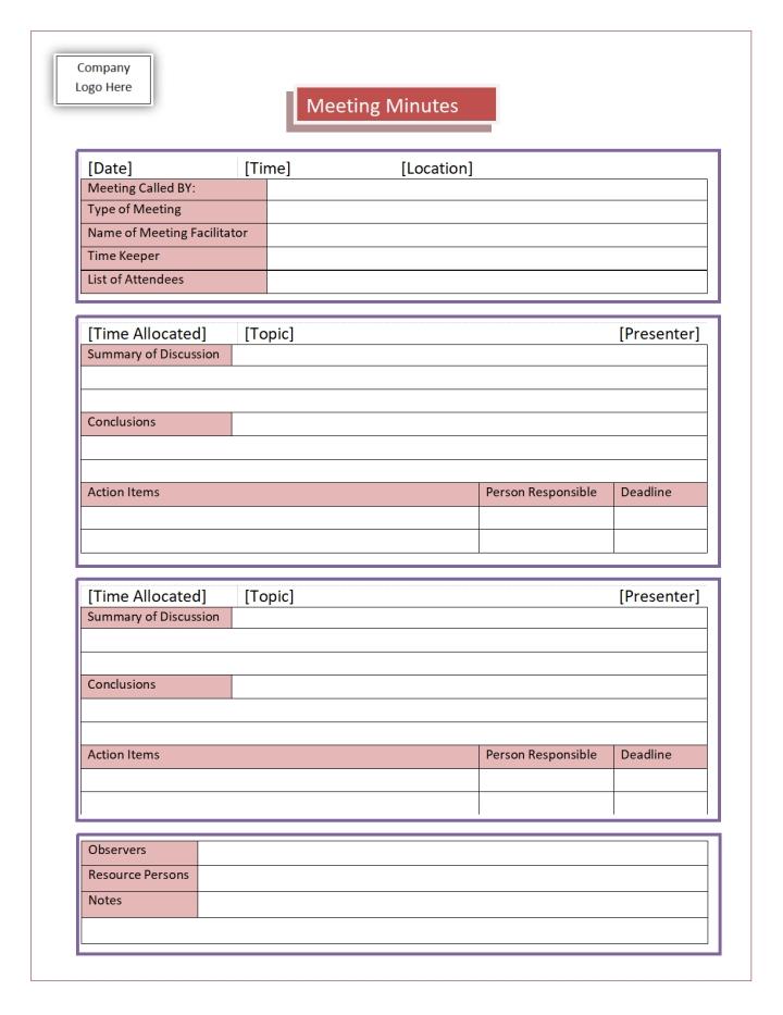 Meeting Minutes Template Example Meeting Minutes Template Example
