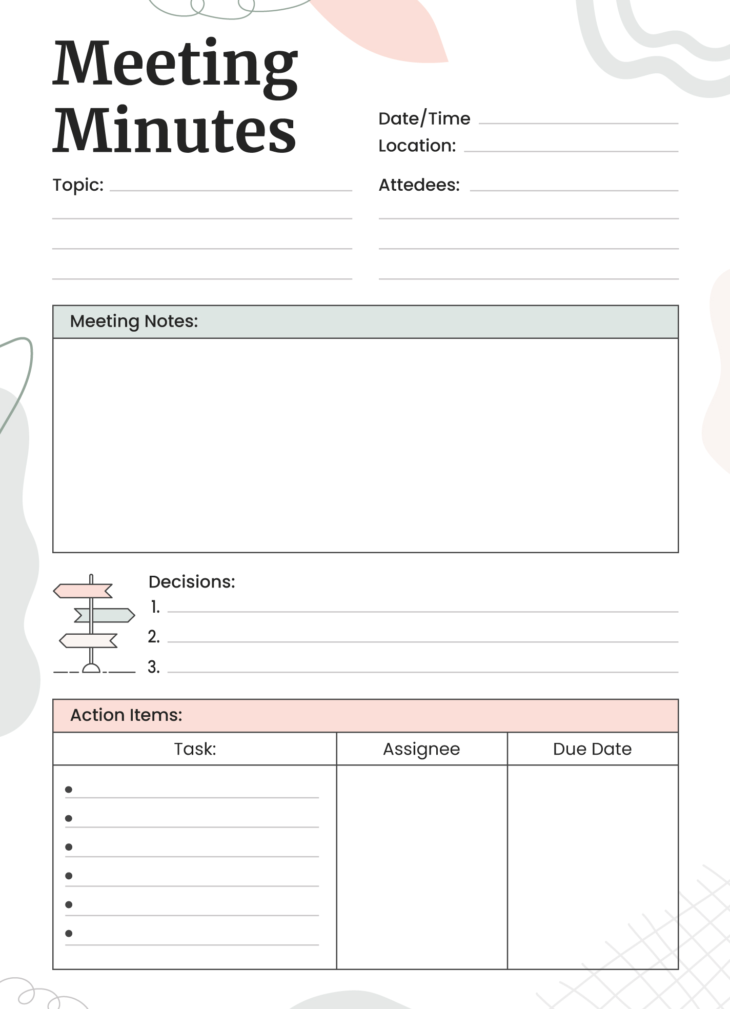Meeting Minutes Template with Action Items Meeting Minutes Template with Action Items