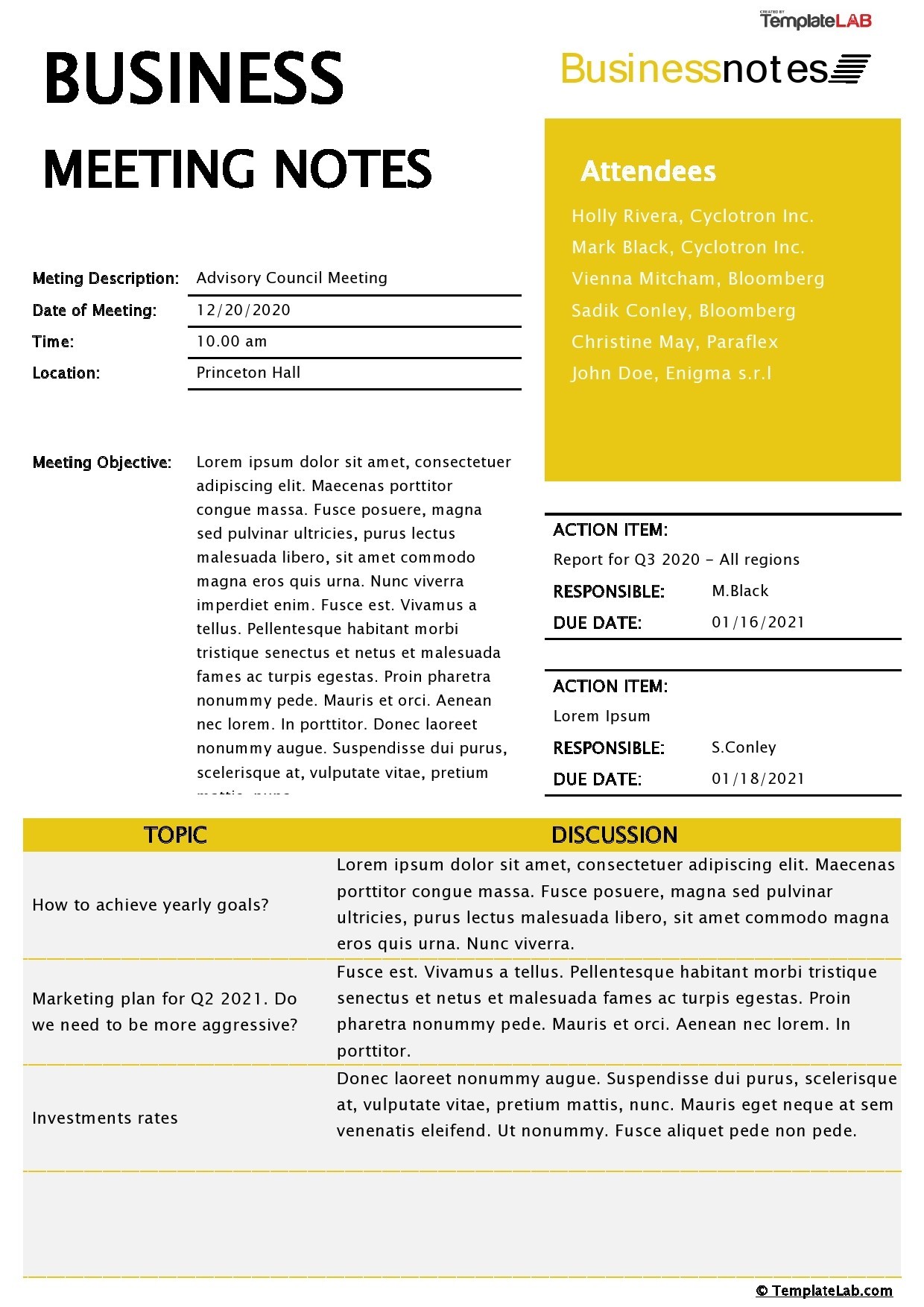 Meeting Notes Template Sample Meeting Notes Template Sample