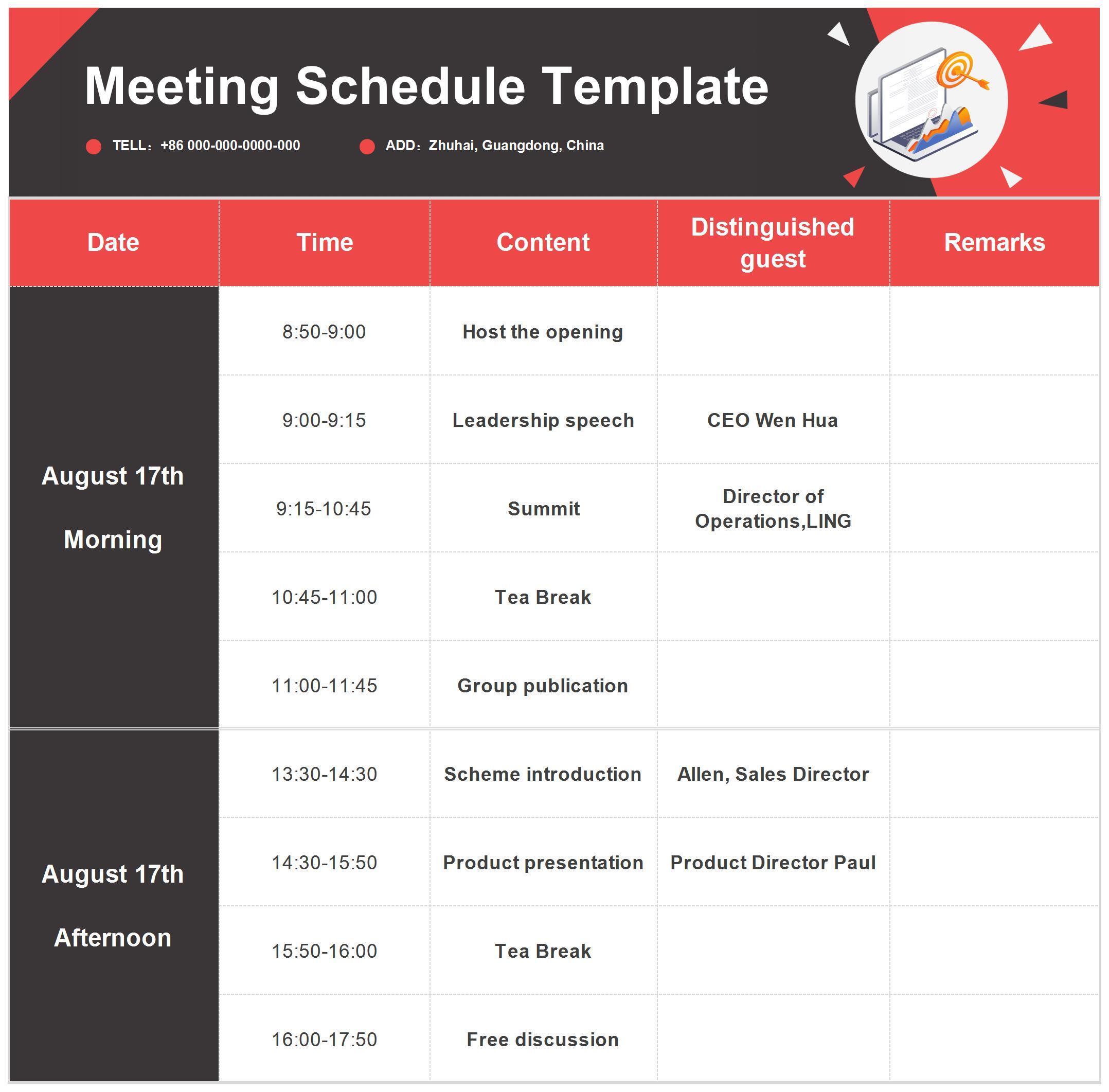 Meeting Schedule Template Meeting Schedule Template