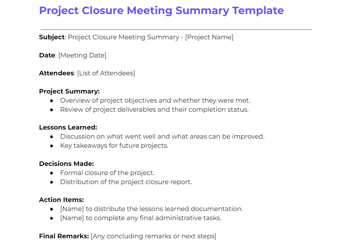 Meeting Summary Template Example Meeting Summary Template Example