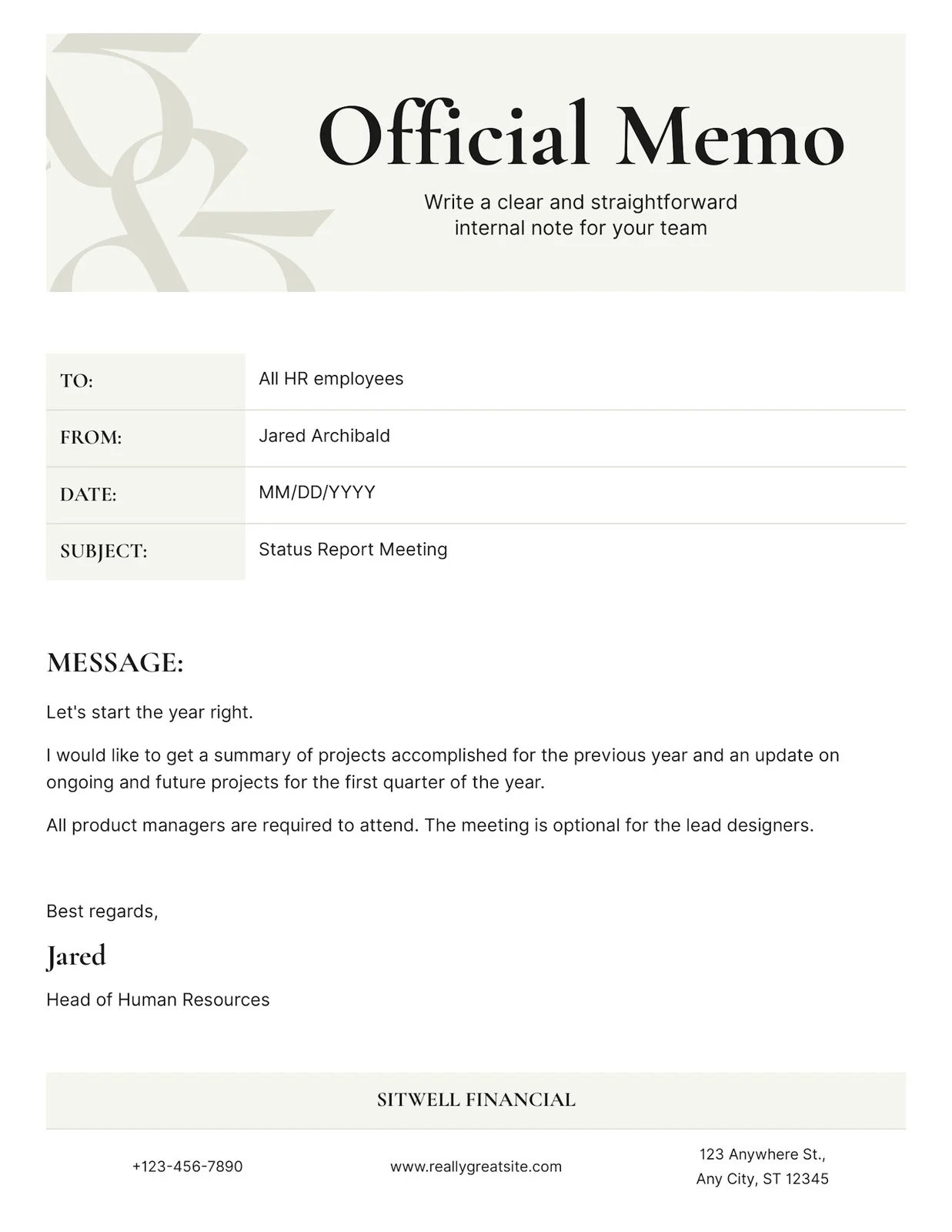 Memorandum Template Sample Memorandum Template Sample