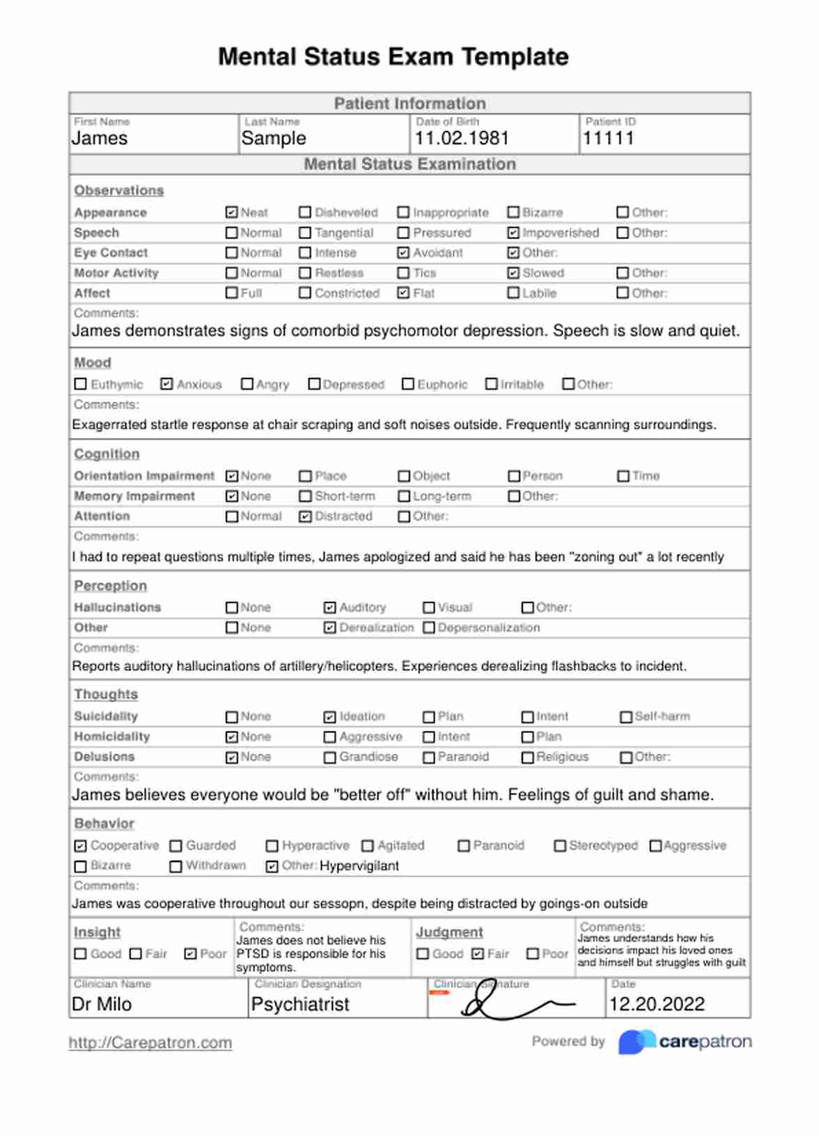 Mental Status Exam Template Mental Status Exam Template