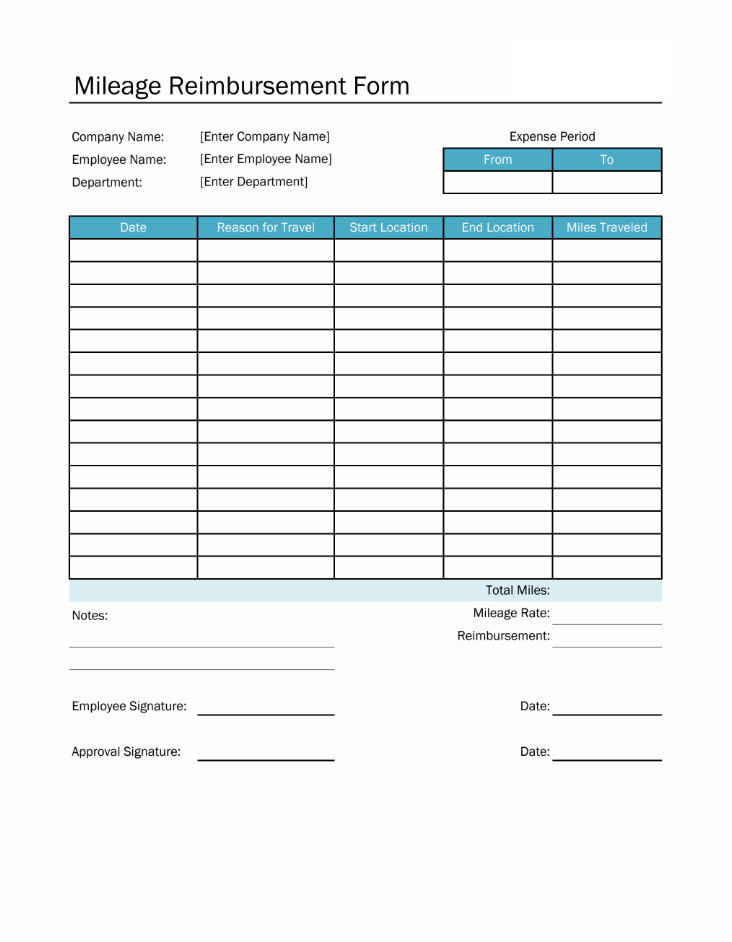 Mileage Reimbursement Form Template Mileage Reimbursement Form Template