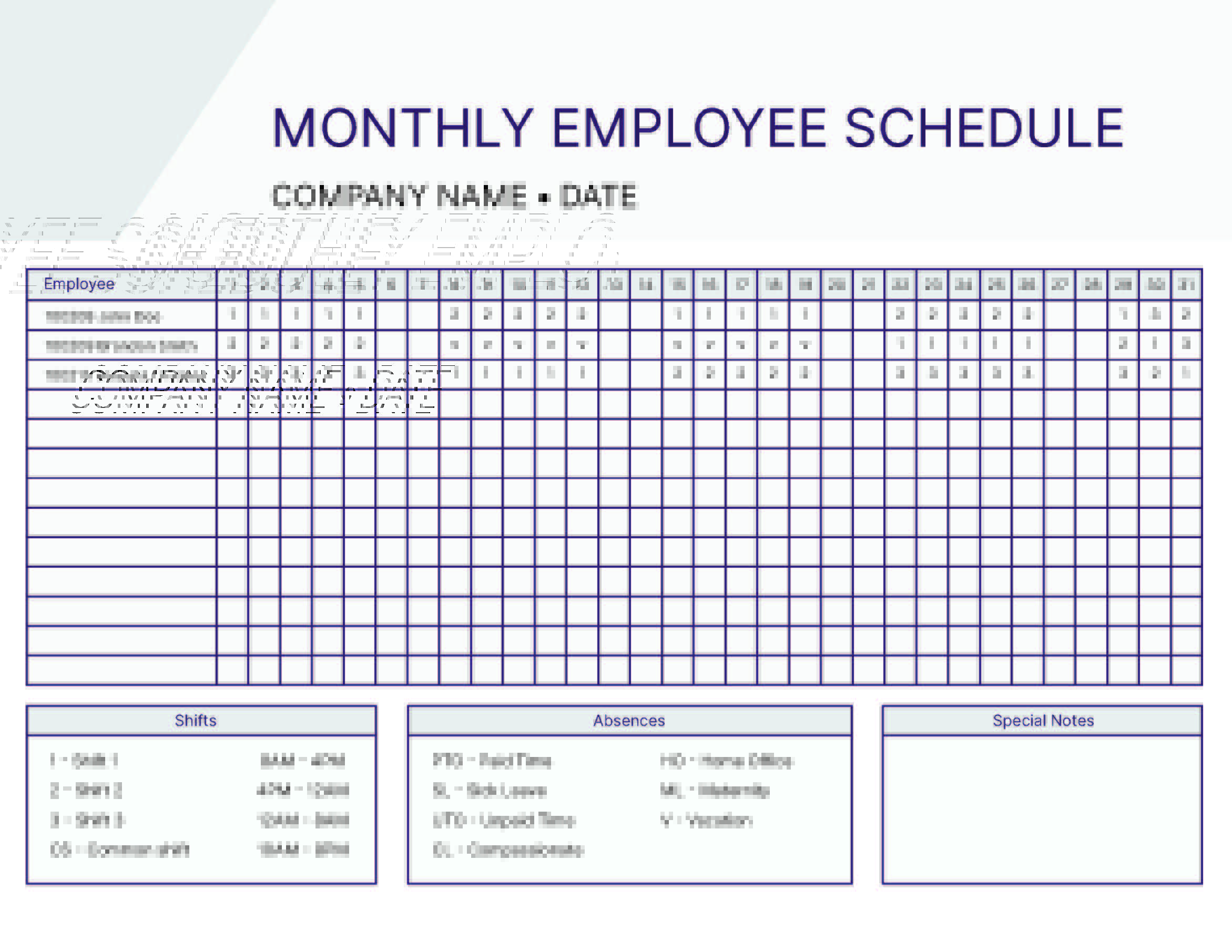 Monthly Employee Schedule Template Monthly Employee Schedule Template