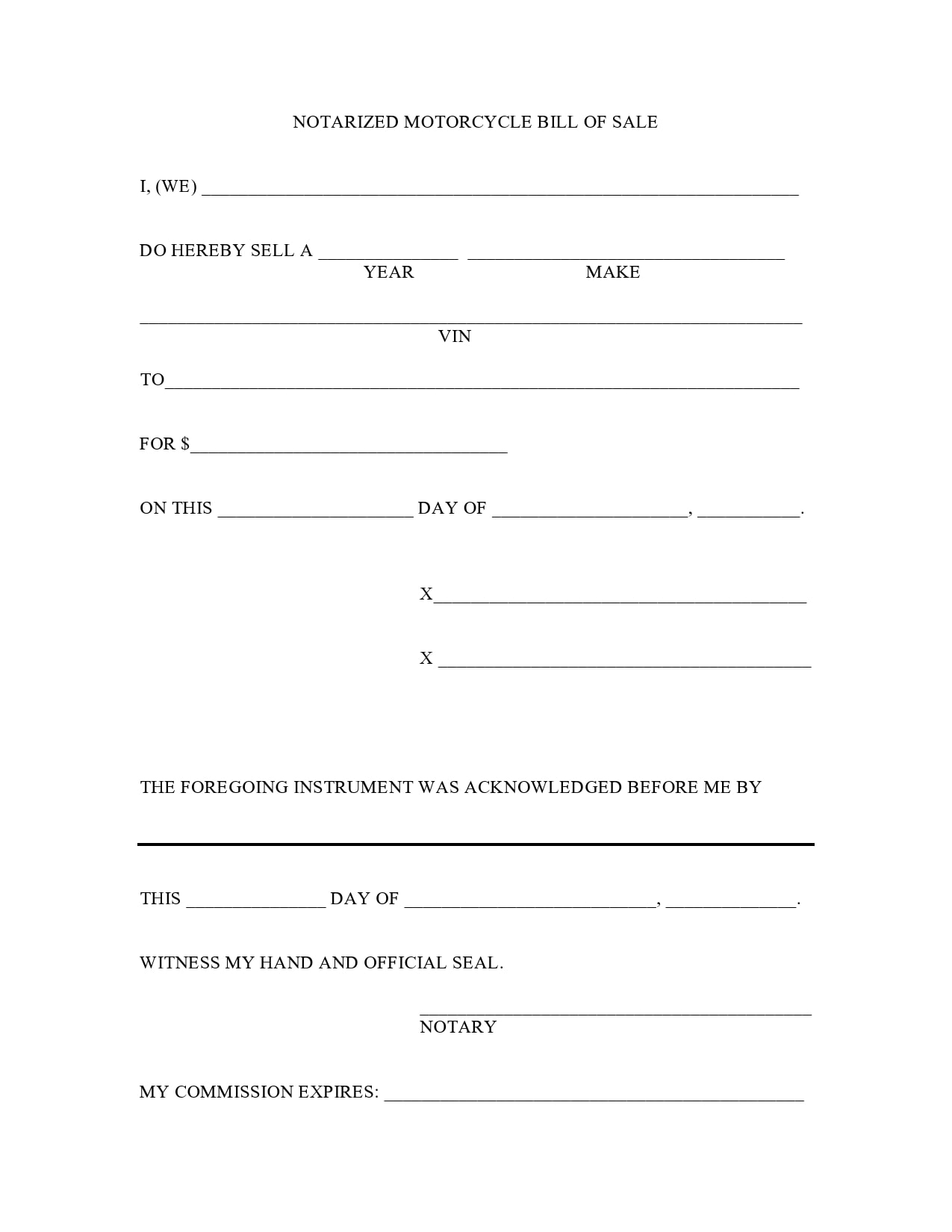 Motorcycle Bill of Sale Template Example Motorcycle Bill of Sale Template Example