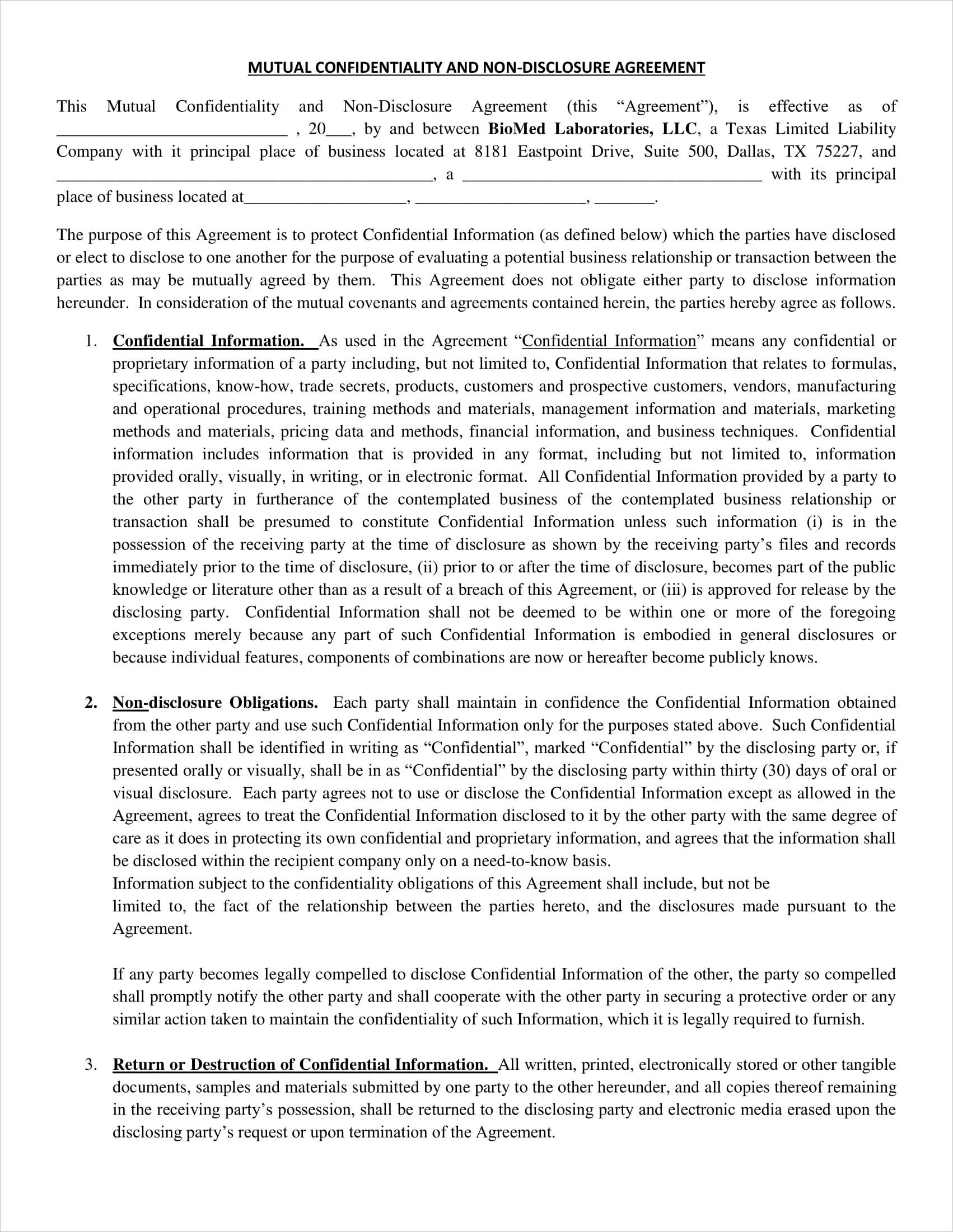 Mutual Confidentiality Agreement Form Mutual Confidentiality Agreement Form