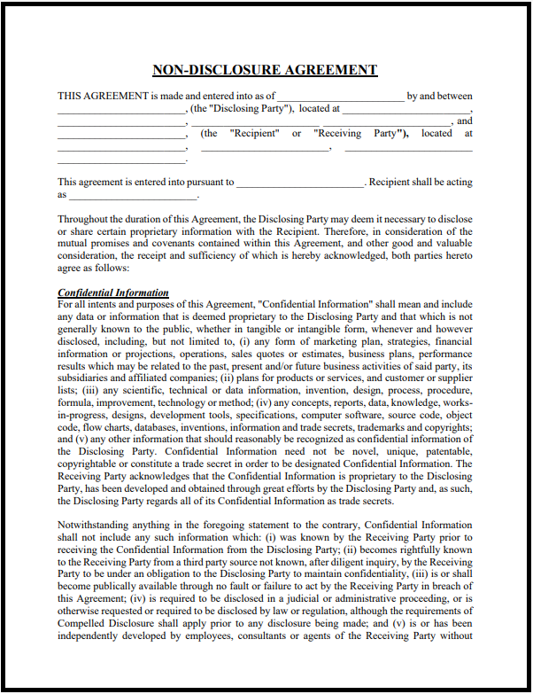 NDA Disclosure Agreement Template Sample NDA Disclosure Agreement Template Sample