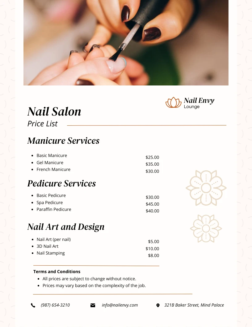 Nail Salon Price List Template Sample Nail Salon Price List Template Sample