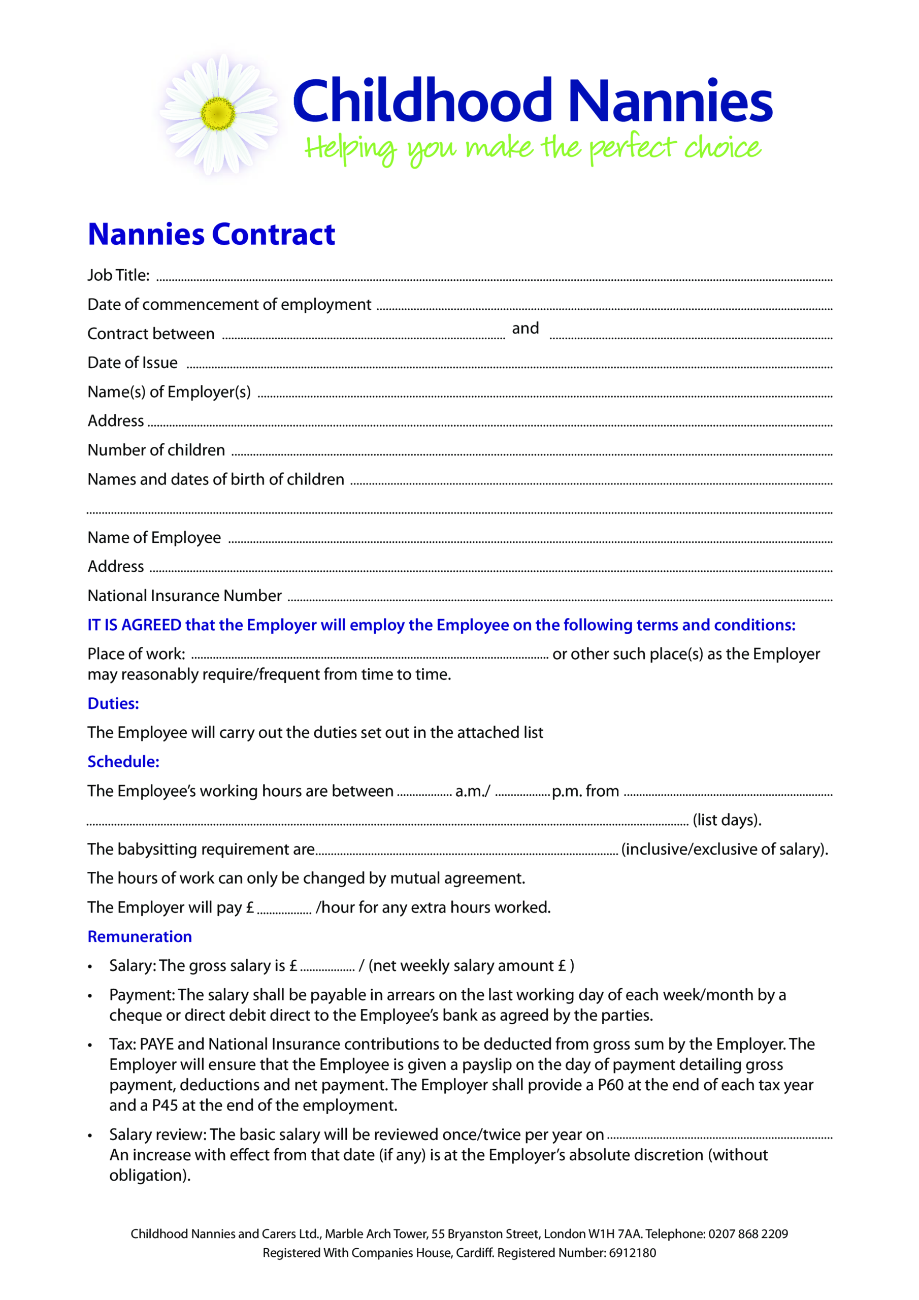 Nanny Agreement Template Nanny Agreement Template