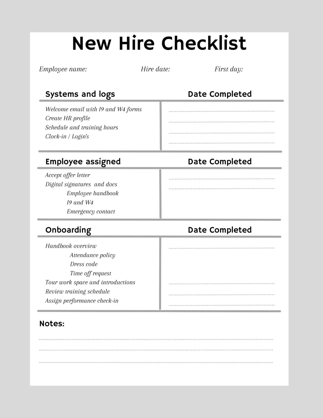 New Hire Checklist Template New Hire Checklist Template