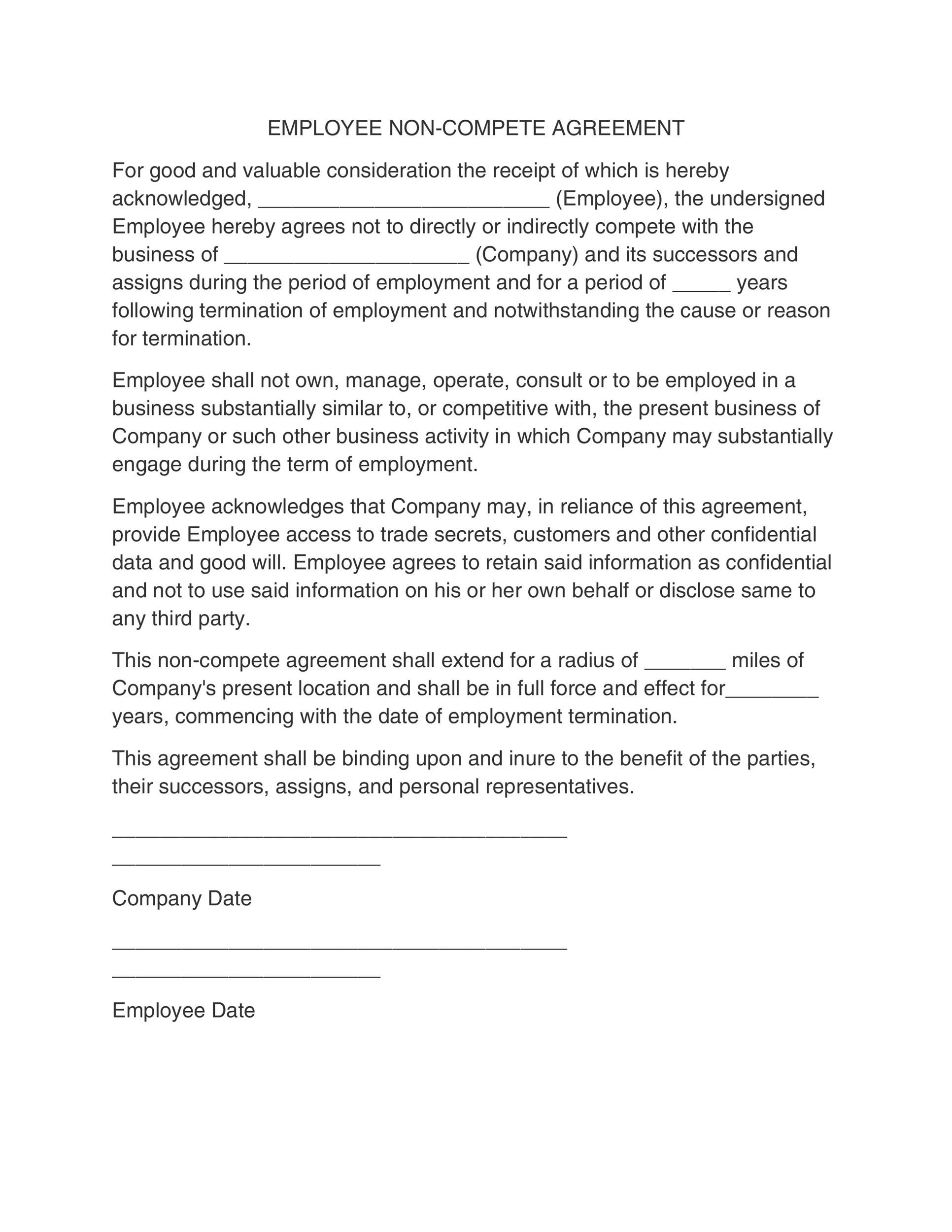 Non-Compete Agreement Template Non-Compete Agreement Template