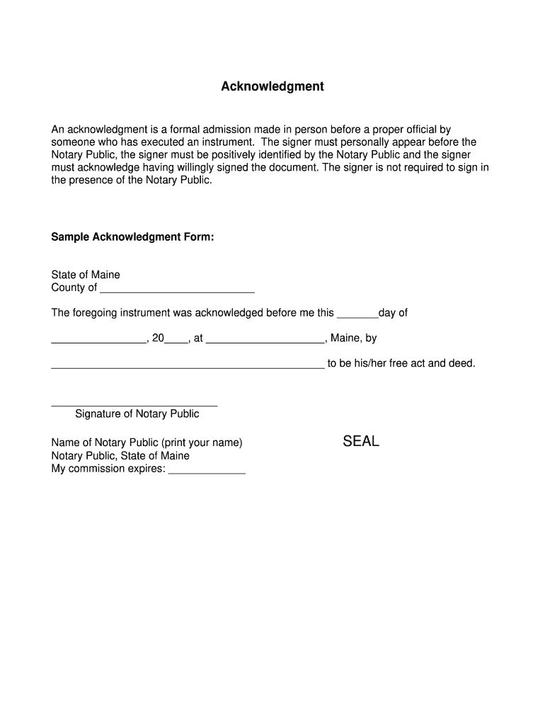 Notary Acknowledgement Form Example Notary Acknowledgement Form Example