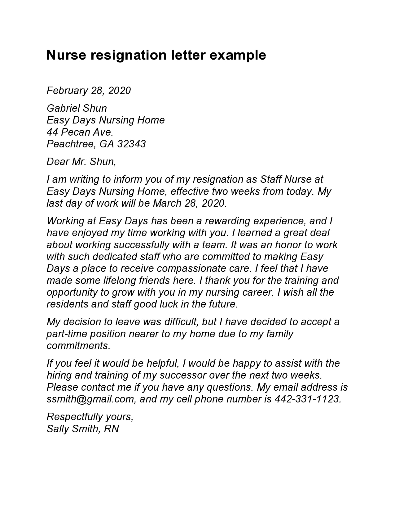 Nursing Resignation Letter Template Nursing Resignation Letter Template