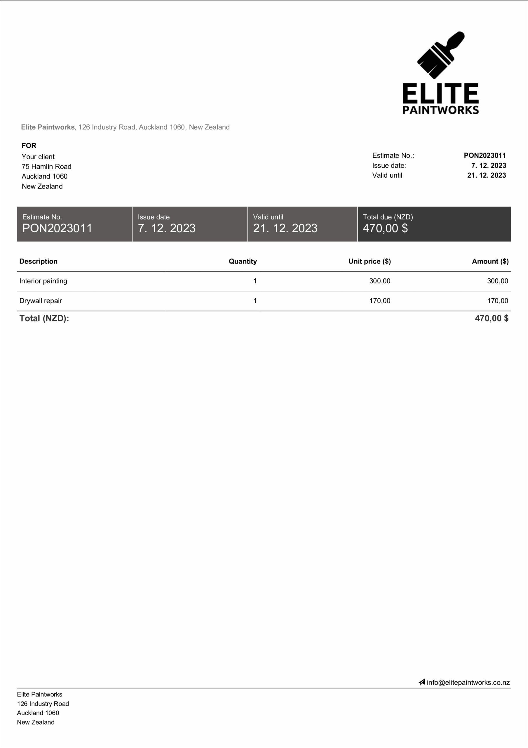 Painting Estimate Form Painting Estimate Form