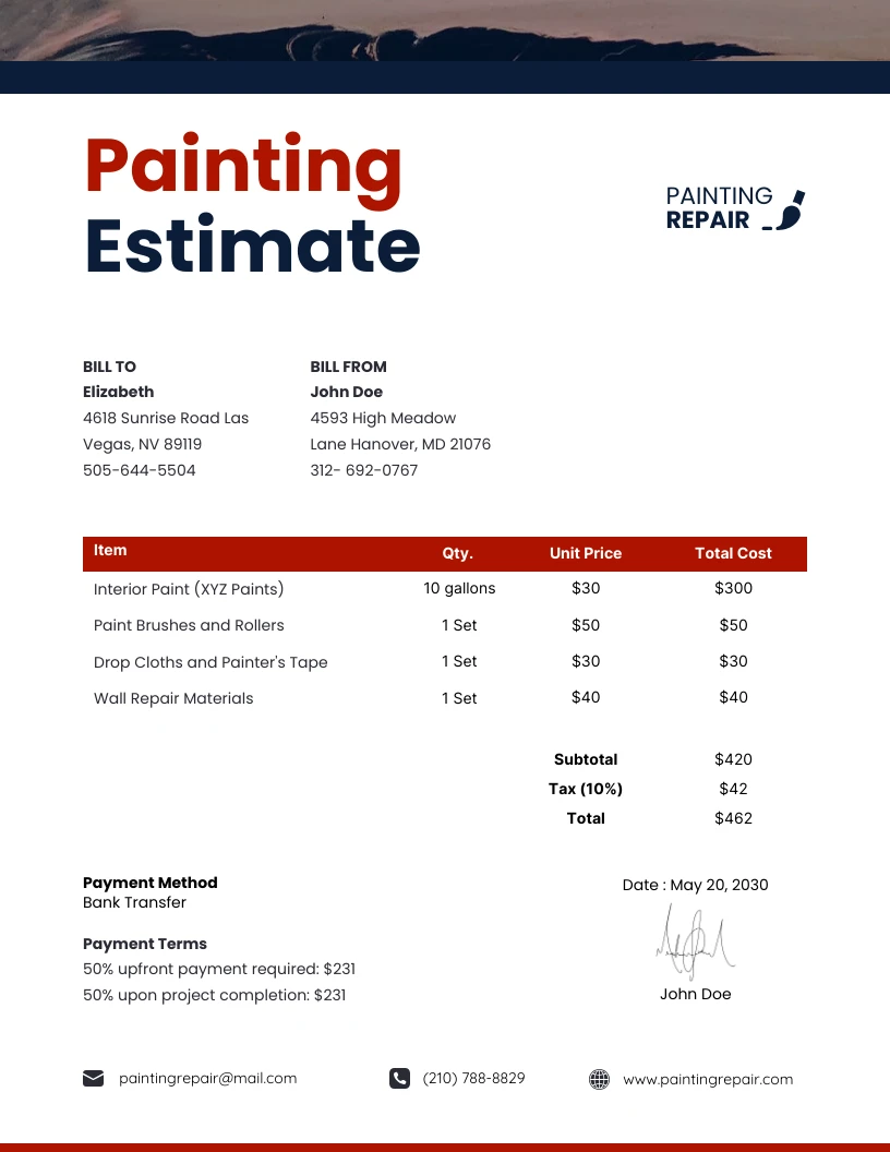 Painting Estimate Template Example Painting Estimate Template Example