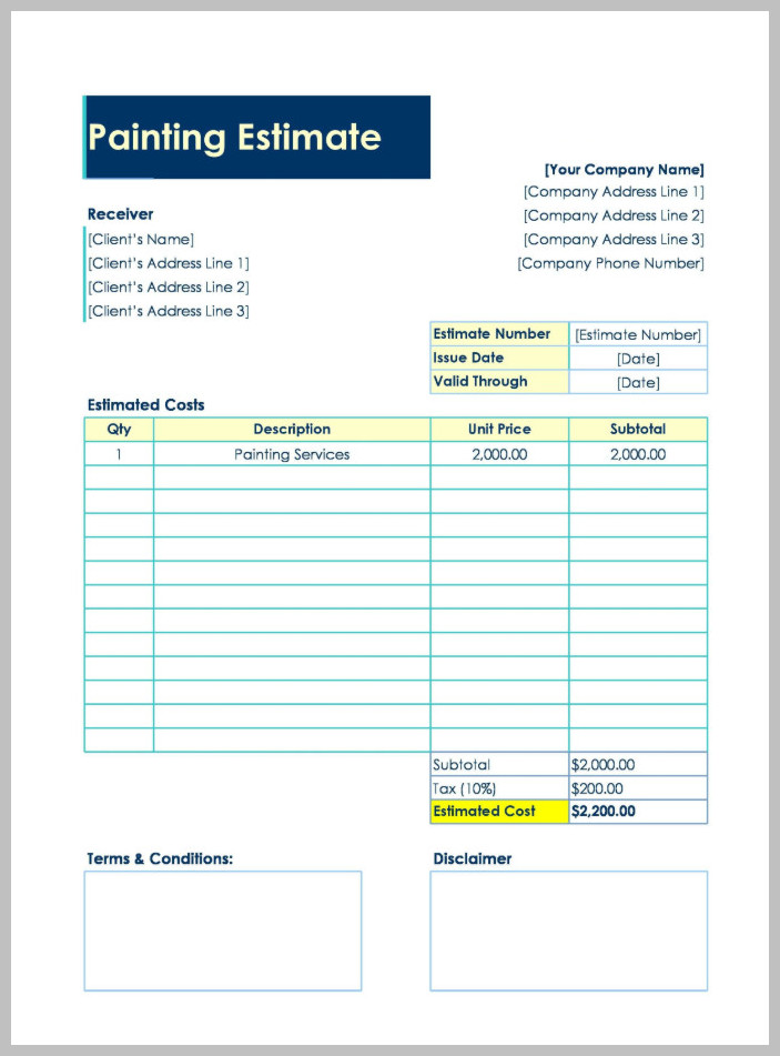 Painting Estimate Template Sample Painting Estimate Template Sample