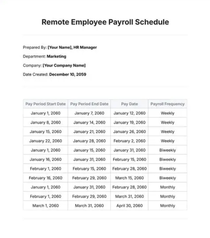 Payroll Schedule Template Payroll Schedule Template
