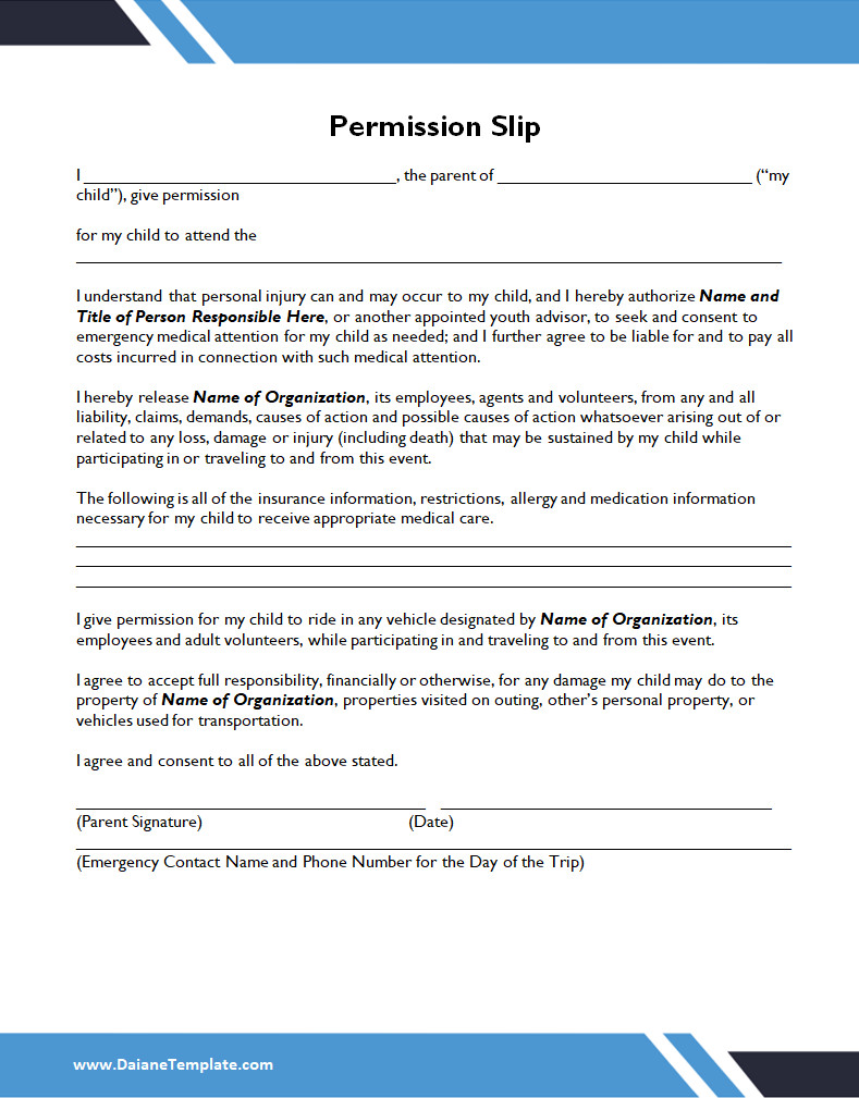 Permission Slip Template Free Permission Slip Template