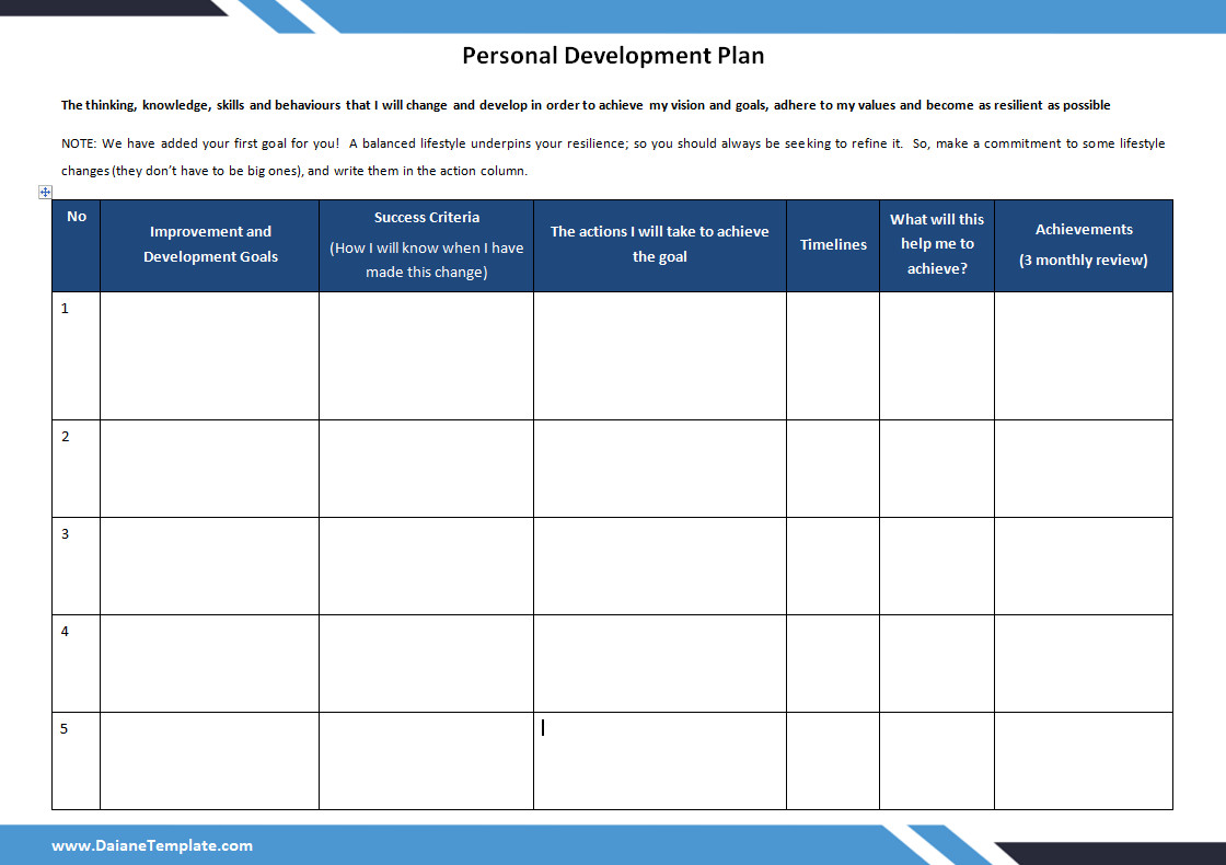 Personal Development Plan Template Simple Personal Development Plan Template