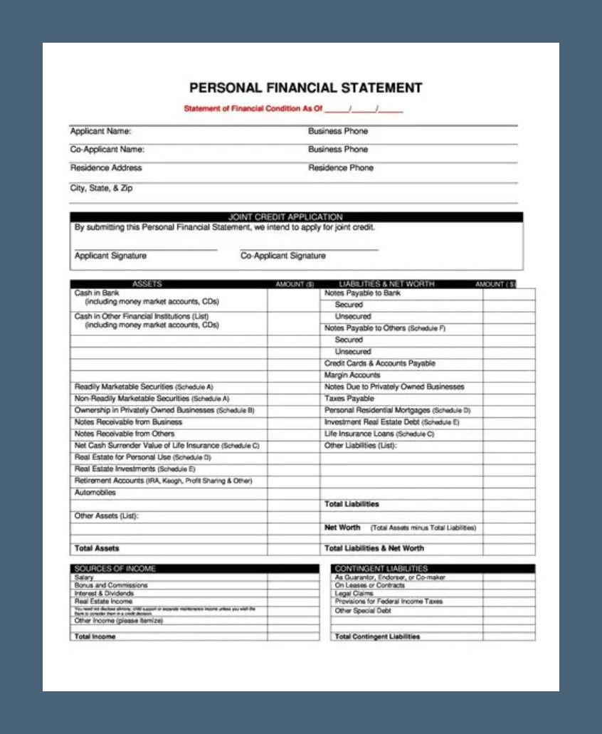 Personal Financial Statement Template Sample Personal Financial Statement Template Sample