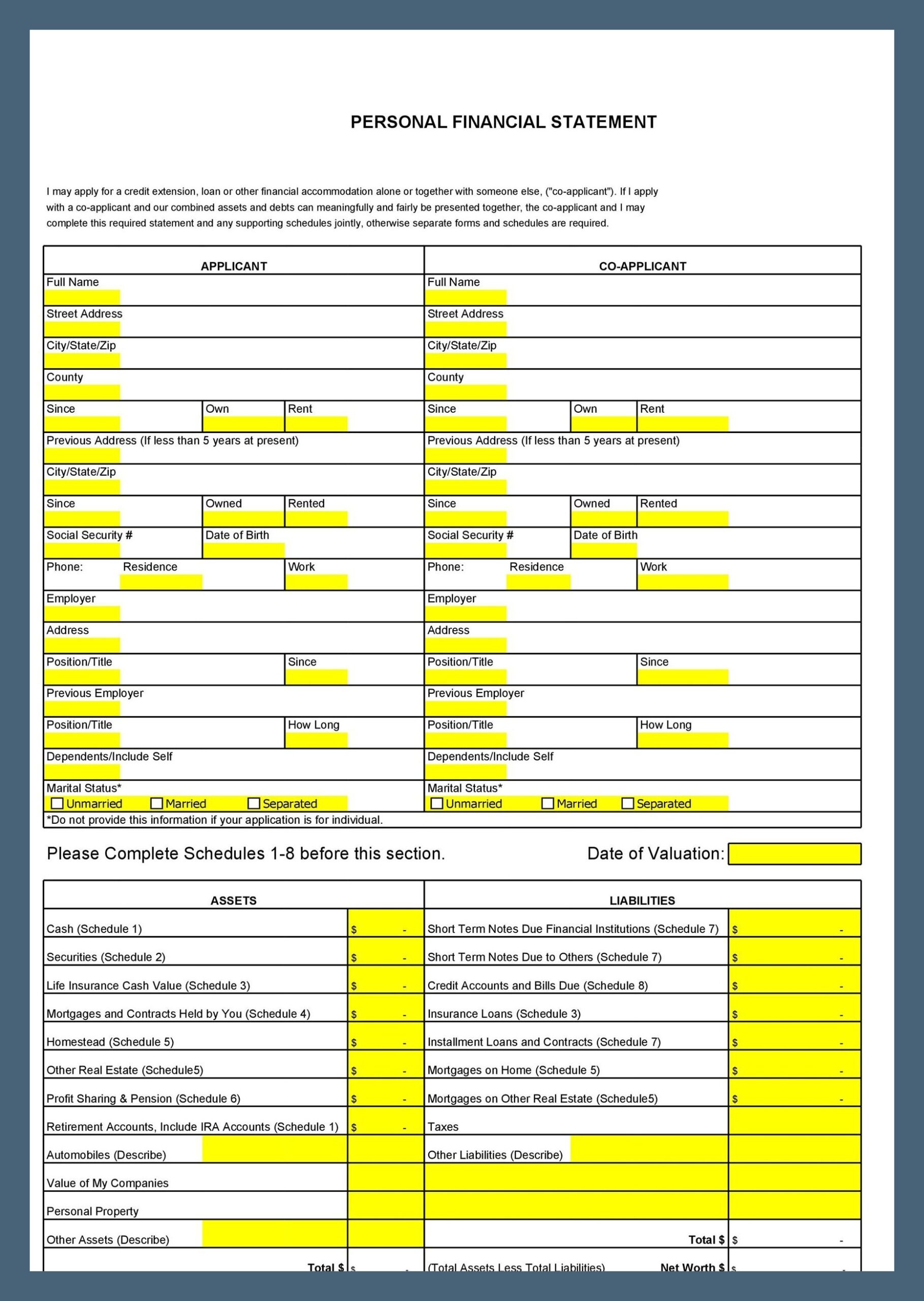 Personal Financial Statement Template Personal Financial Statement Template