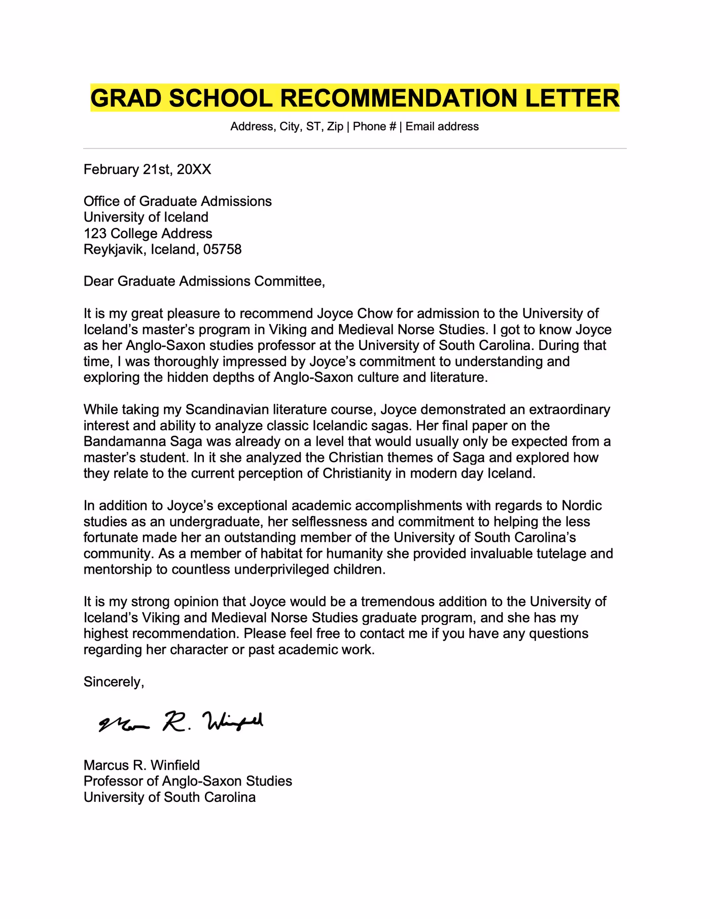 Personal Letter of Recommendation Template Example Personal Letter of Recommendation Template Example