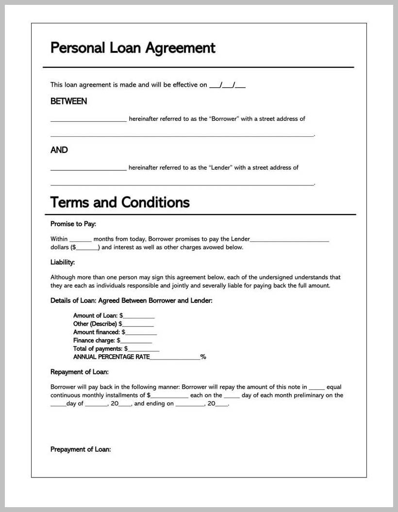 Personal Loan Agreement Form Personal Loan Agreement Form