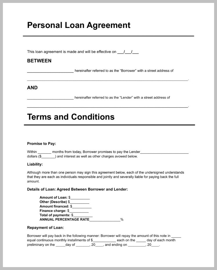 Personal Loan Agreement Template Example Personal Loan Agreement Template Example