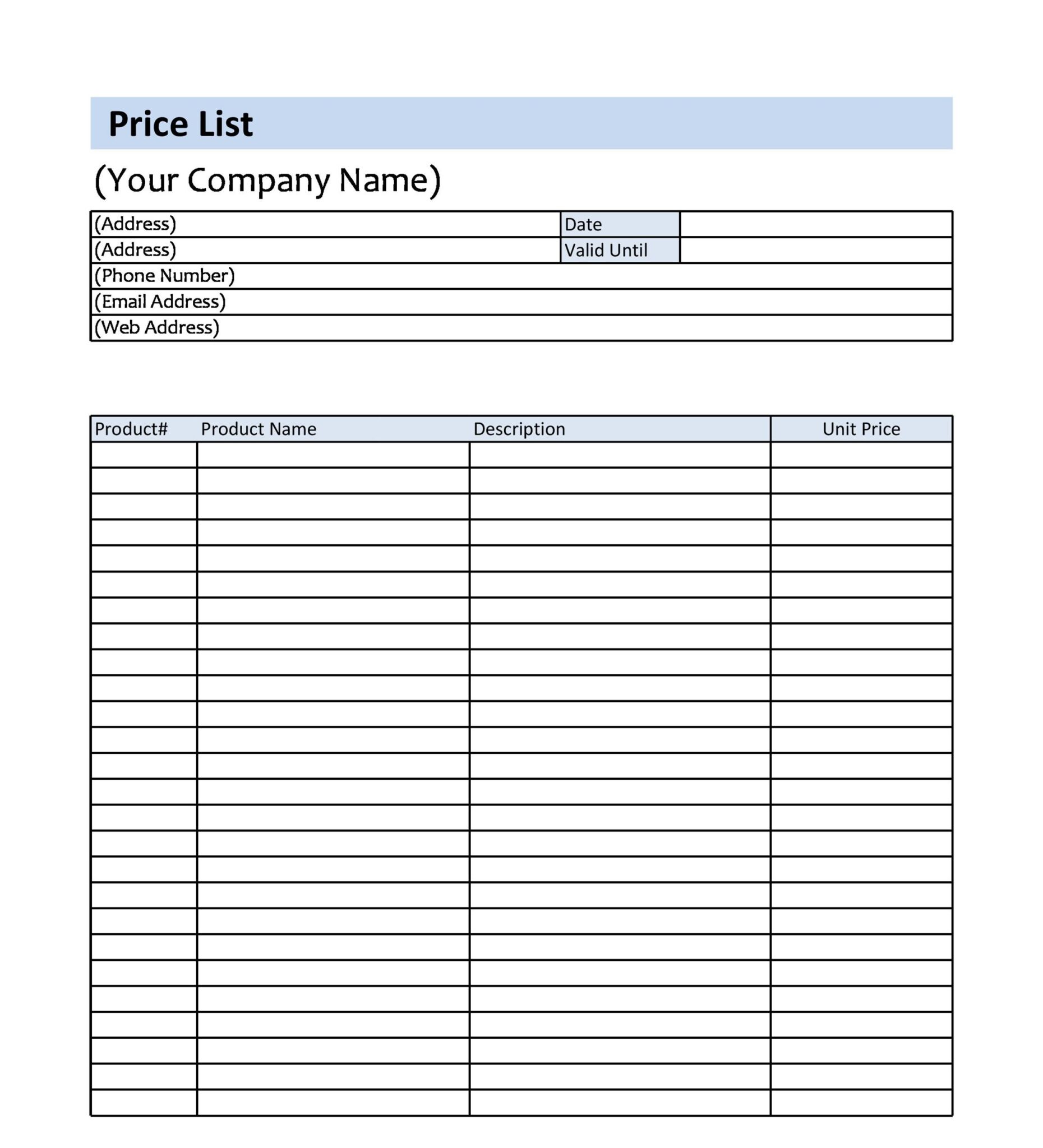 Price File Examples Customizable Business Price List Template (Excel)